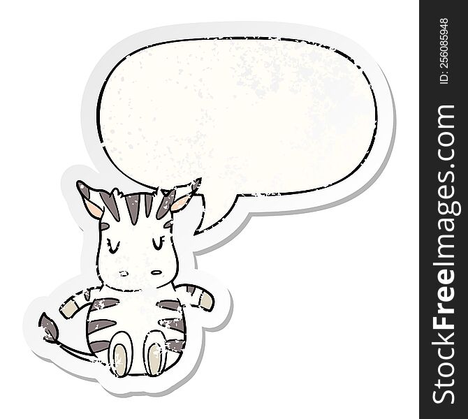 Cute Cartoon Zebra And Speech Bubble Distressed Sticker