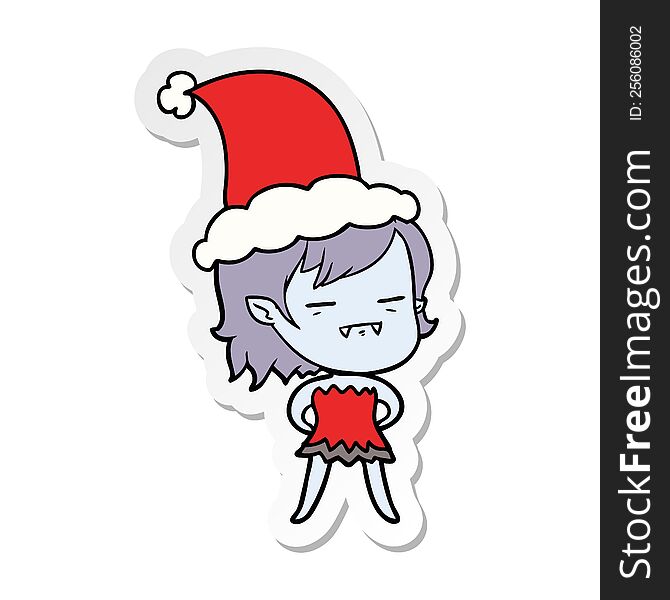 Sticker Cartoon Of A Undead Vampire Girl Wearing Santa Hat