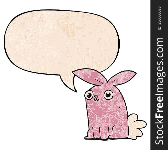 Cartoon Bunny Rabbit And Speech Bubble In Retro Texture Style