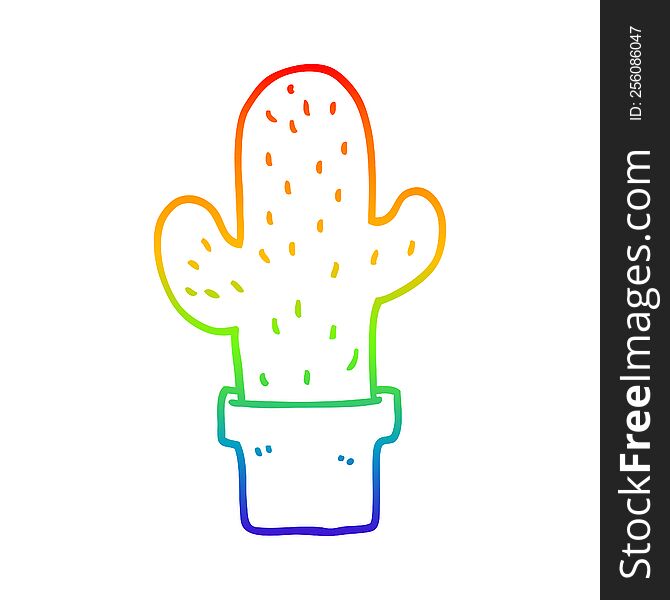 Rainbow Gradient Line Drawing Cartoon Cactus