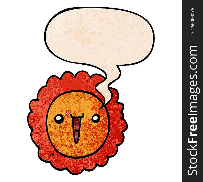 Cartoon Sunflower And Speech Bubble In Retro Texture Style