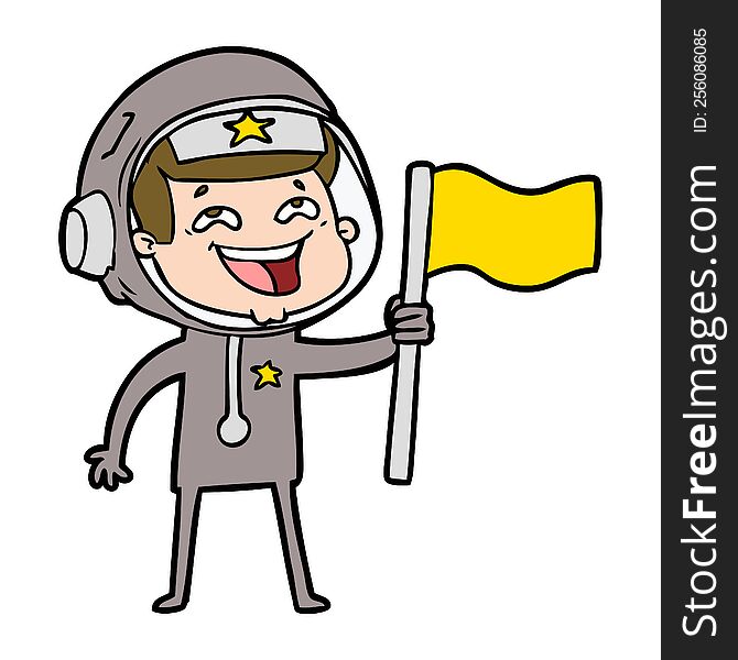 cartoon laughing astronaut waving flag. cartoon laughing astronaut waving flag