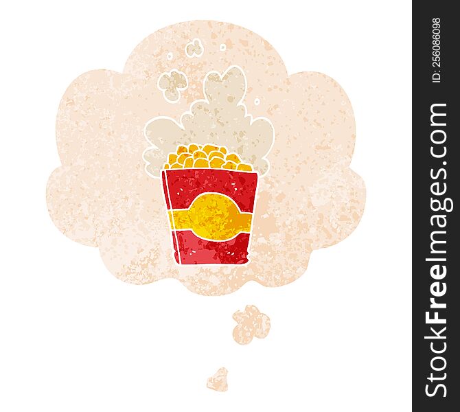 Cartoon Popcorn And Thought Bubble In Retro Textured Style