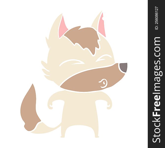 Flat Color Style Cartoon Wolf Whistling