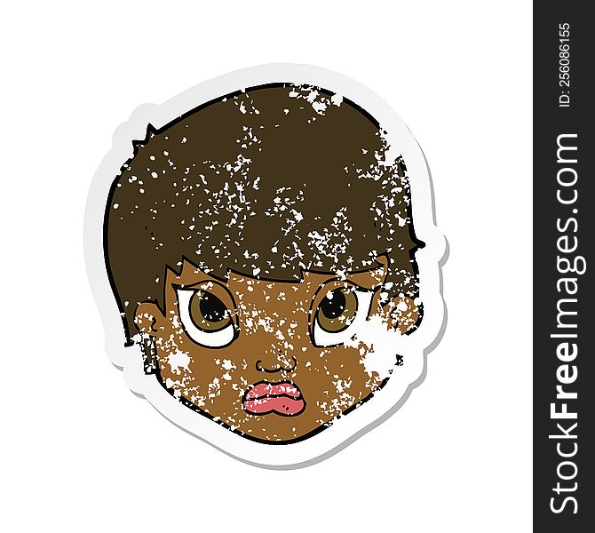 Retro Distressed Sticker Of A Cartoon Sulking Woman