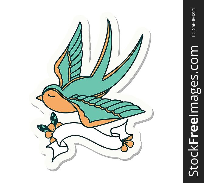 Tattoo Sticker With Banner Of A Swallow