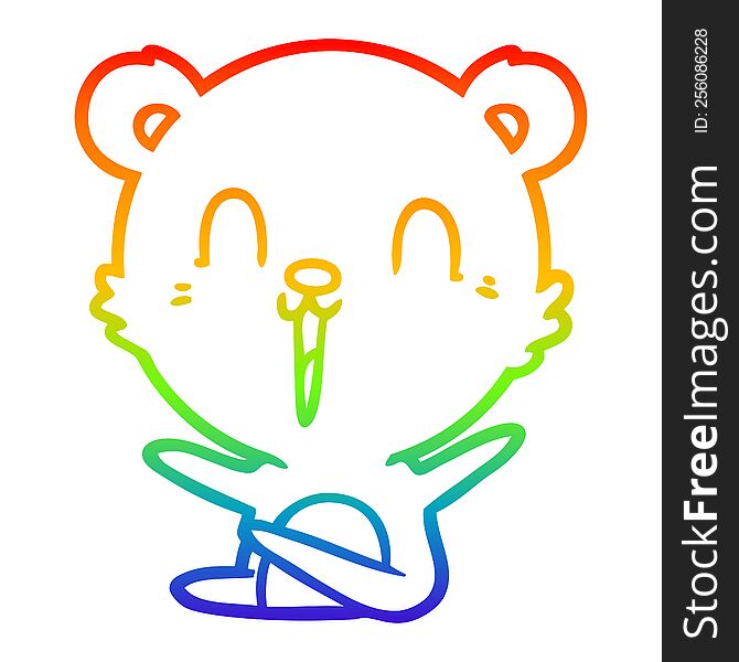 Rainbow Gradient Line Drawing Happy Laughing Cartoon Bear