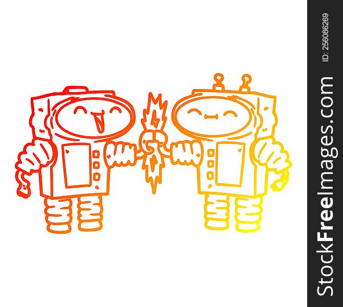 Warm Gradient Line Drawing Cartoon Robots Connecting