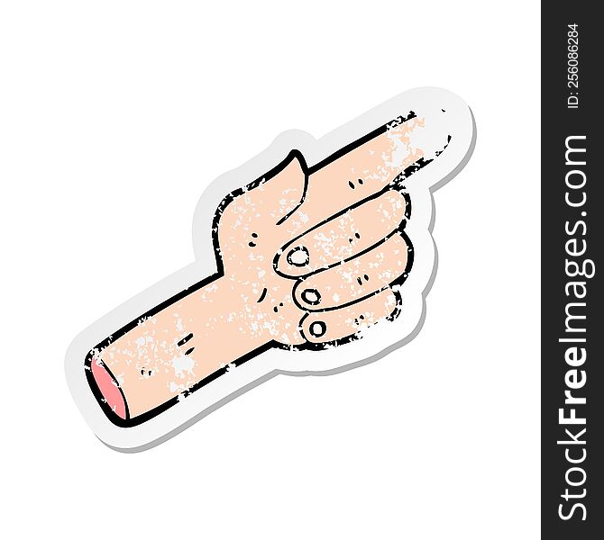 retro distressed sticker of a cartoon pointing hand