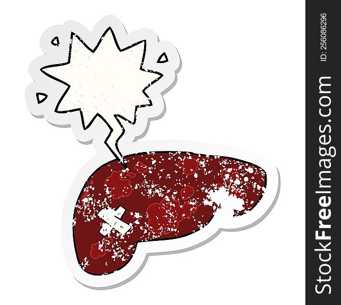 Cartoon Unhealthy Liver And Speech Bubble Distressed Sticker