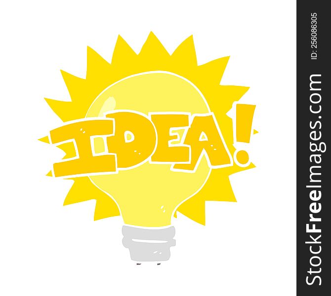 Flat Color Illustration Of A Cartoon Idea Light Bulb Symbol