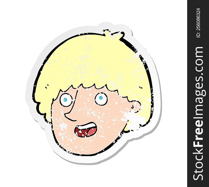 retro distressed sticker of a cartoon happy male face