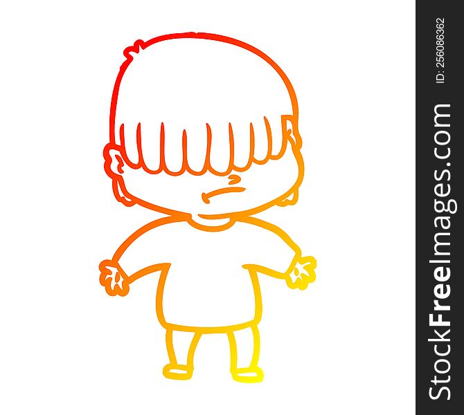 Warm Gradient Line Drawing Cartoon Boy With Untidy Hair