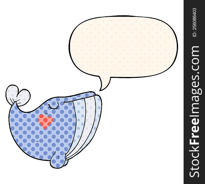 Cartoon Whale And Love Heart And Speech Bubble In Comic Book Style