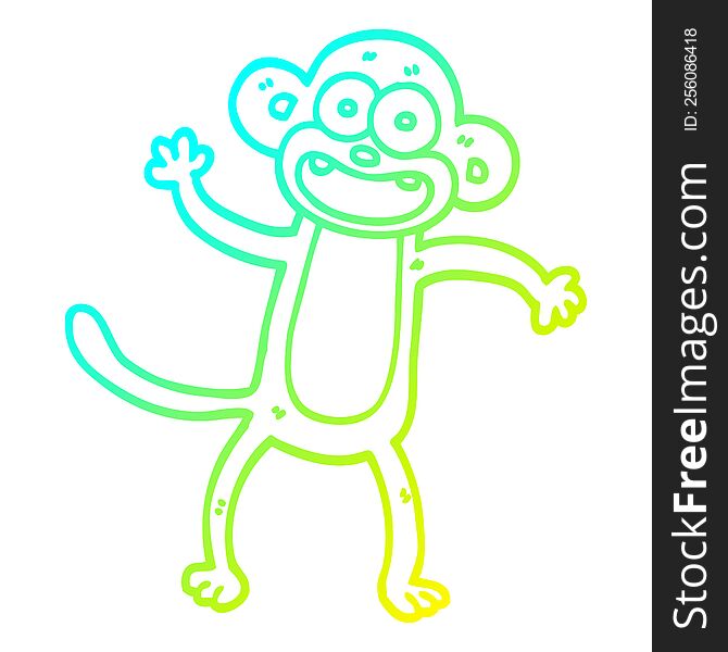 Cold Gradient Line Drawing Cartoon Waving Monkey