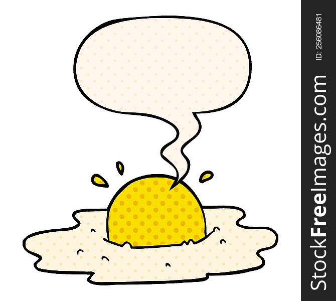 cartoon fried egg and speech bubble in comic book style