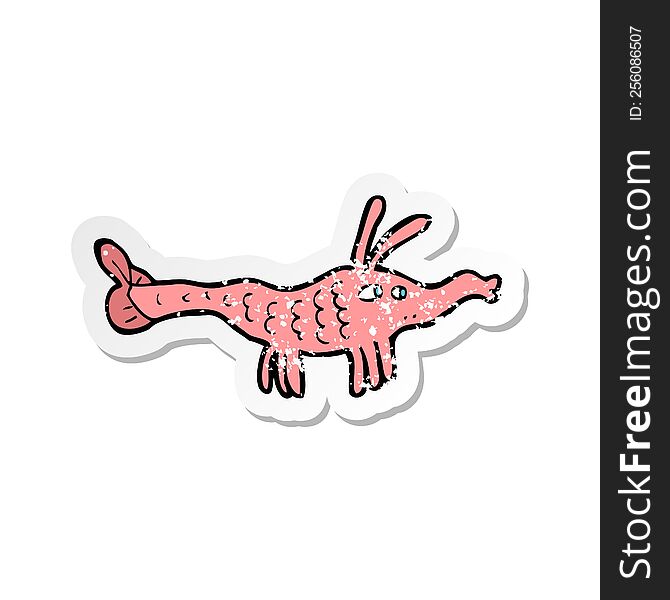 retro distressed sticker of a cartoon shrimp