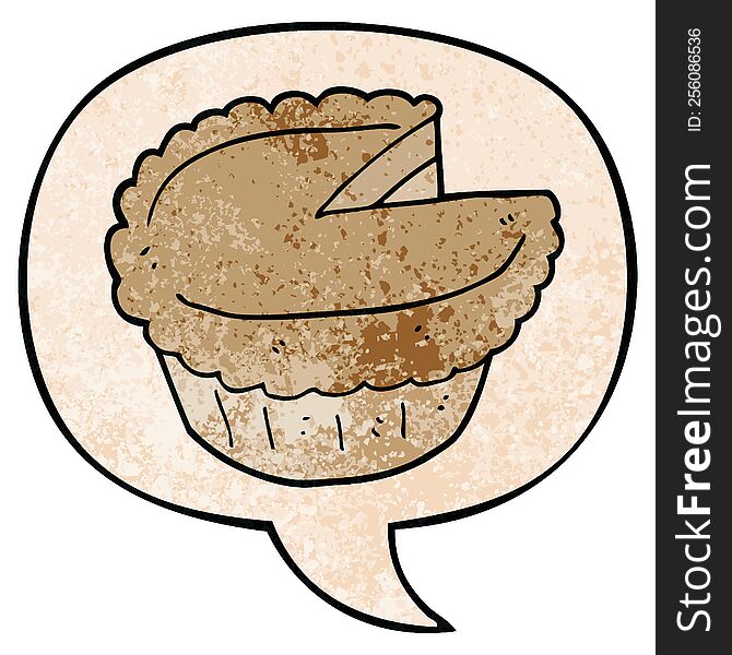 cartoon pie and speech bubble in retro texture style