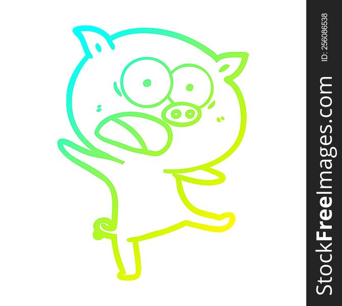 cold gradient line drawing of a cartoon pig shouting