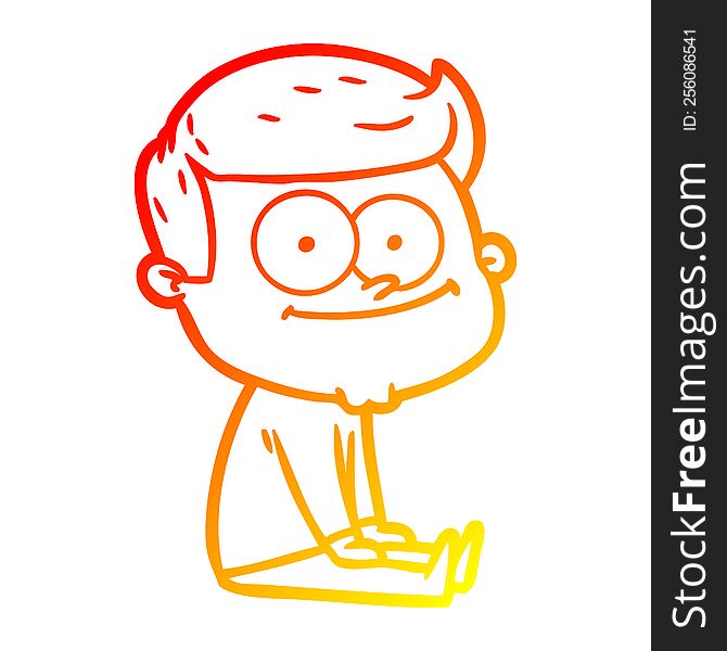 warm gradient line drawing of a cartoon happy man sitting