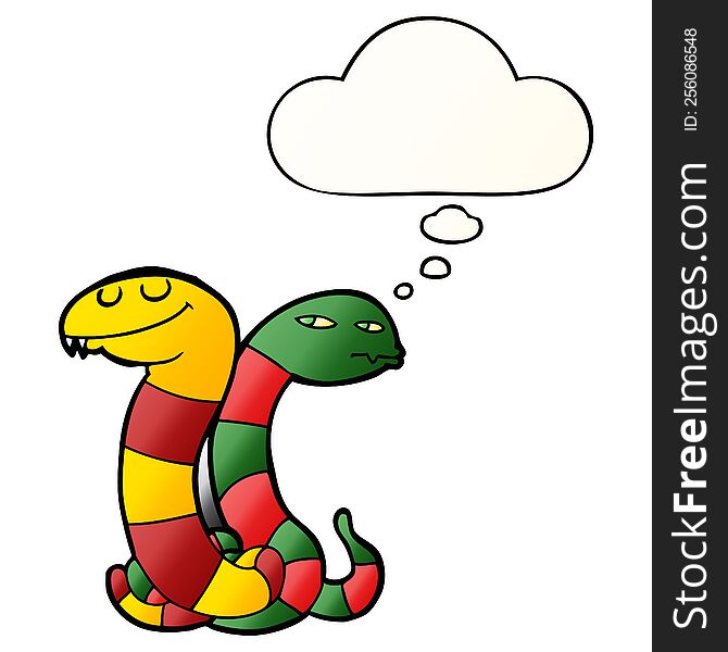 Cartoon Snakes And Thought Bubble In Smooth Gradient Style
