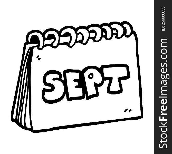 line drawing cartoon calendar showing month of september
