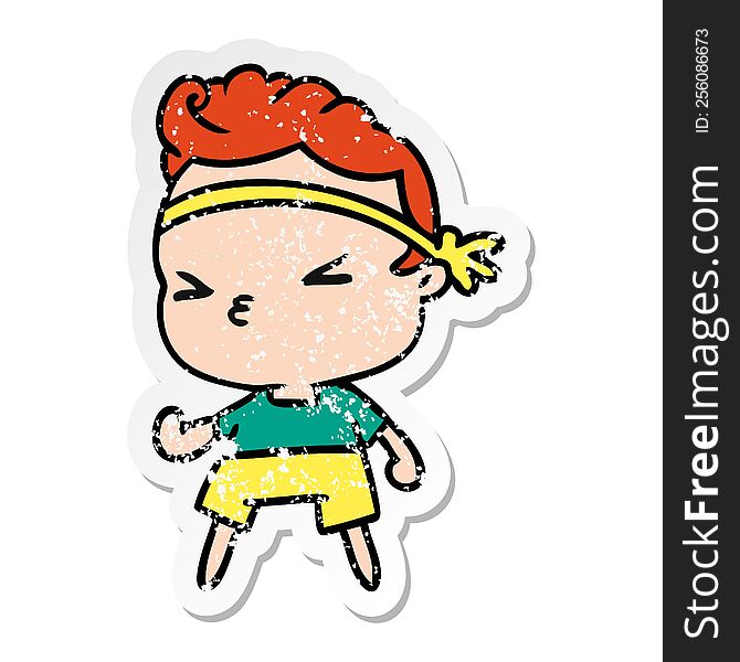 distressed sticker cartoon kawaii working out boy