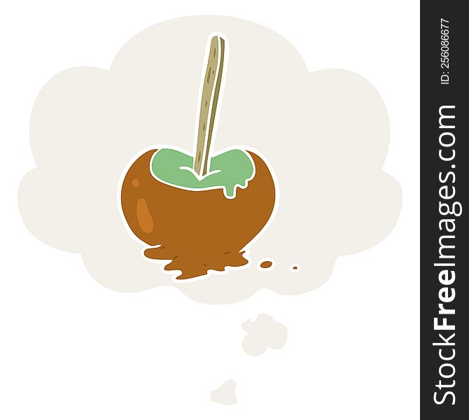 cartoon toffee apple with thought bubble in retro style