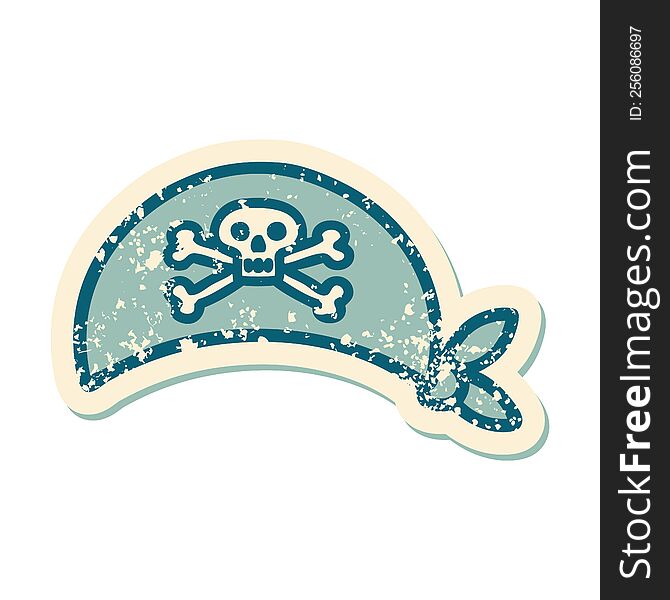 Distressed Sticker Tattoo Style Icon Of A Pirate Head Scarf