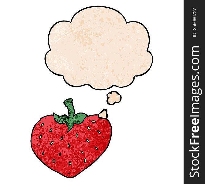 Cartoon Strawberry And Thought Bubble In Grunge Texture Pattern Style