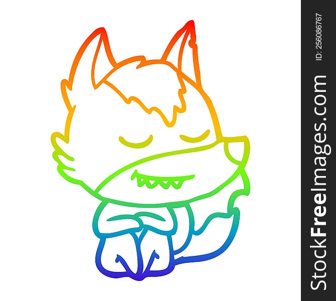 rainbow gradient line drawing friendly cartoon wolf sitting