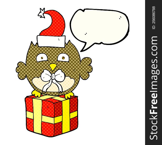 freehand drawn comic book speech bubble cartoon christmas owl