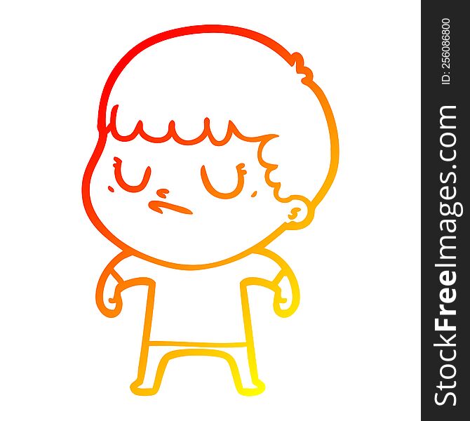 Warm Gradient Line Drawing Cartoon Grumpy Boy