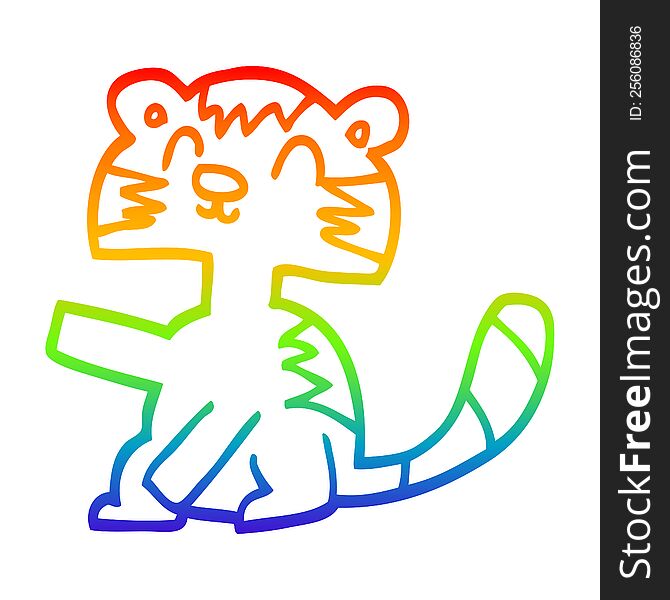 Rainbow Gradient Line Drawing Funny Cartoon Cat
