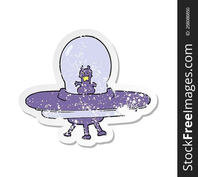retro distressed sticker of a cartoon alien spaceship