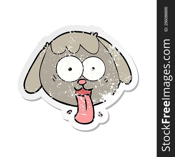 distressed sticker of a cartoon dog face panting