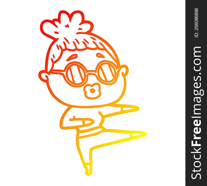 warm gradient line drawing of a cartoon dancing woman wearing sunglasses