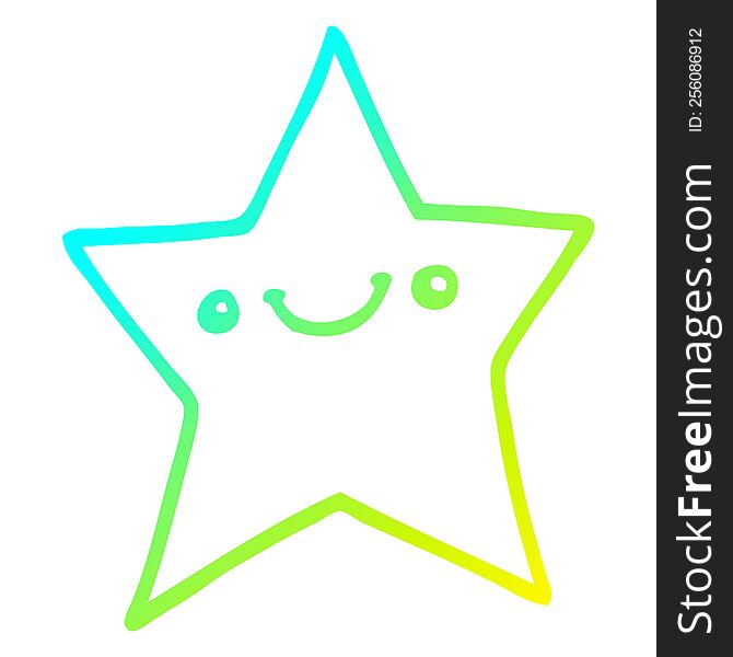cold gradient line drawing of a happy cartoon star