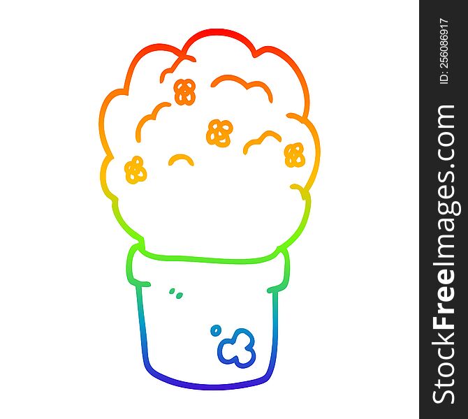 Rainbow Gradient Line Drawing Cartoon Shrub