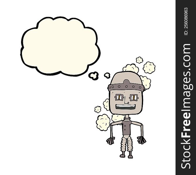 Funny Cartoon Old Robot With Thought Bubble