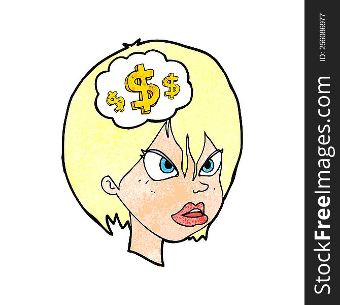 Cartoon Woman Thinking About Money