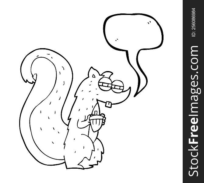 freehand drawn speech bubble cartoon squirrel with nut