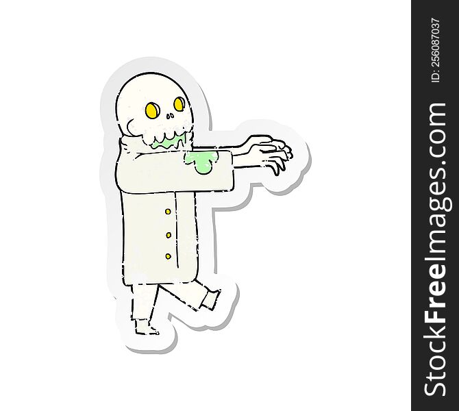 Retro Distressed Sticker Of A Cartoon Zombie