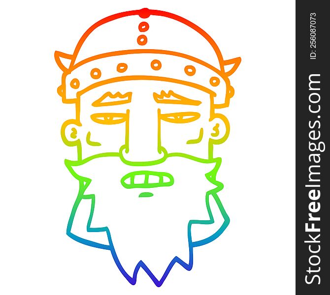 Rainbow Gradient Line Drawing Cartoon Angry Warrior
