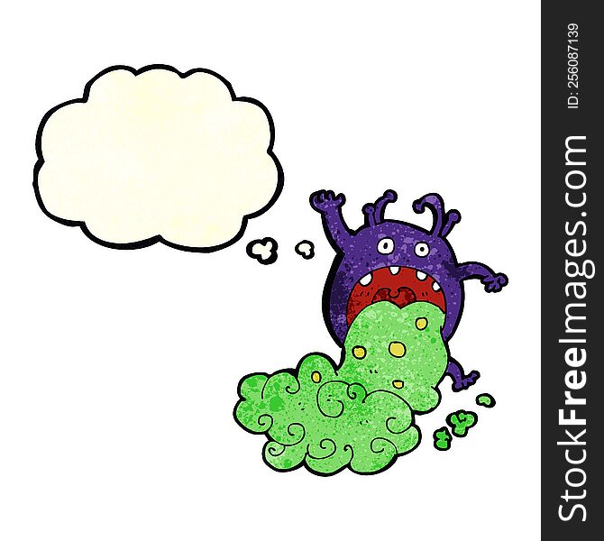 cartoon gross monster being sick with thought bubble