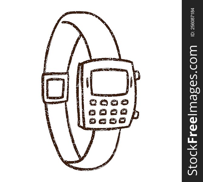 Digital Wristwatch Charcoal Drawing