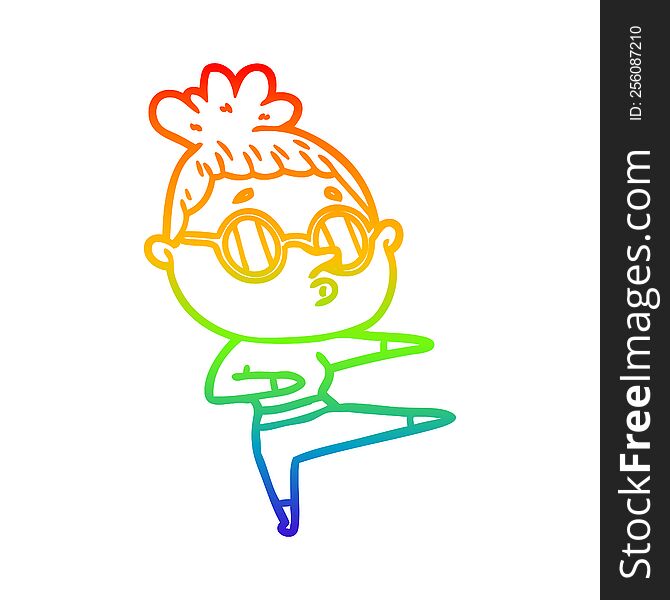 Rainbow Gradient Line Drawing Cartoon Woman Wearing Glasses