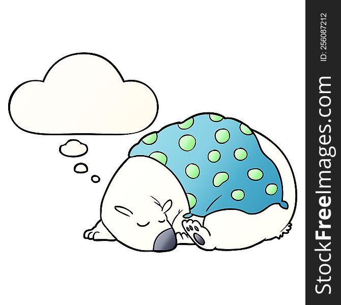 cartoon polar bear sleeping with thought bubble in smooth gradient style