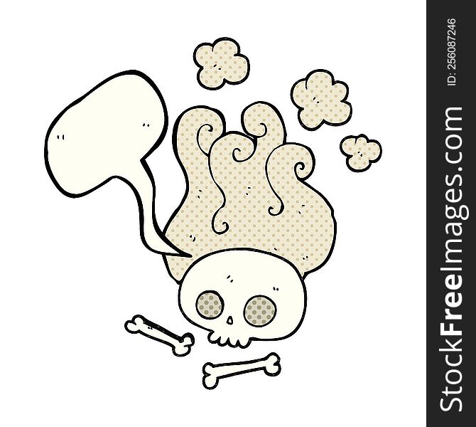 freehand drawn comic book speech bubble cartoon skull and bones