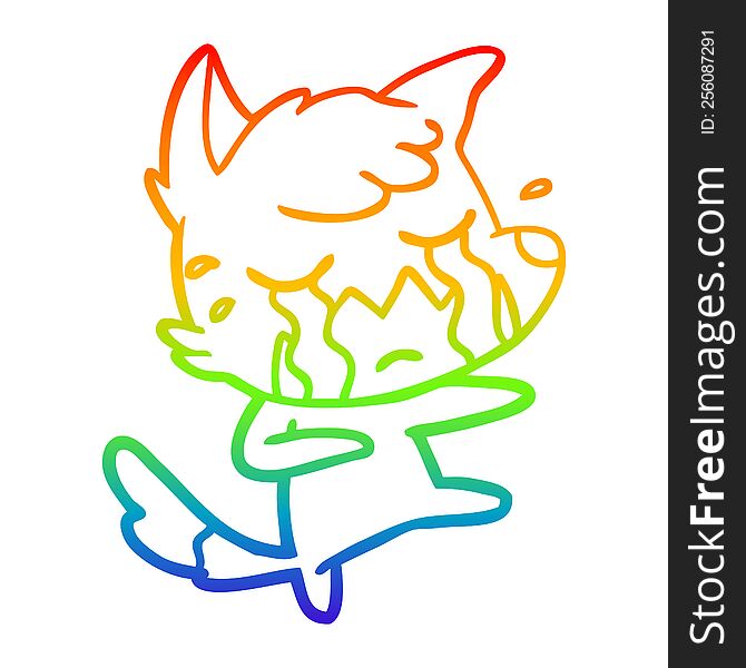 Rainbow Gradient Line Drawing Crying Fox Cartoon Dancing
